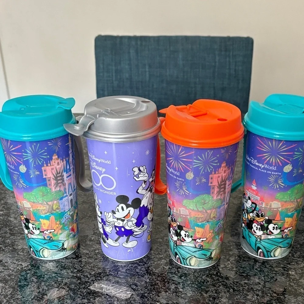 Disney Colorful Travel Mug Set - Blue, Orange, Silver, Purple